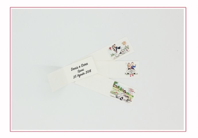 Bigliettini bomboniera personalizzati con stampa disegno sposi e testi da voi forniti