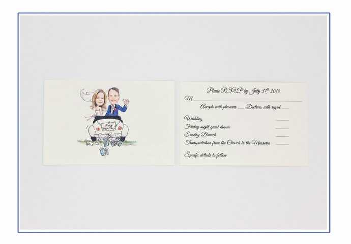 Talloncini inviti personalizzati con disegni sposi e testi da Voi forniti