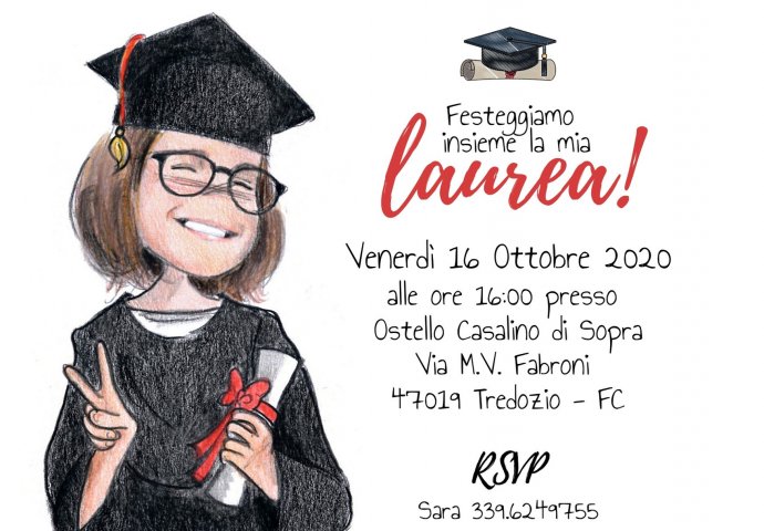 Invito di Laurea in formato digitale personalizzato con il disegno e i testi