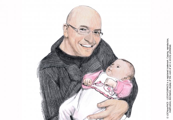 Disegno ritratto fedele babbo con figlia realizzato per la festa del papÃ 